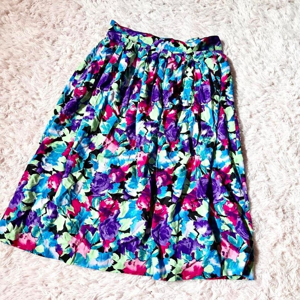 Vintage 80s Colorful‎ Floral Whimsical Fairy Cottage Core Midi Skirt Womens 16